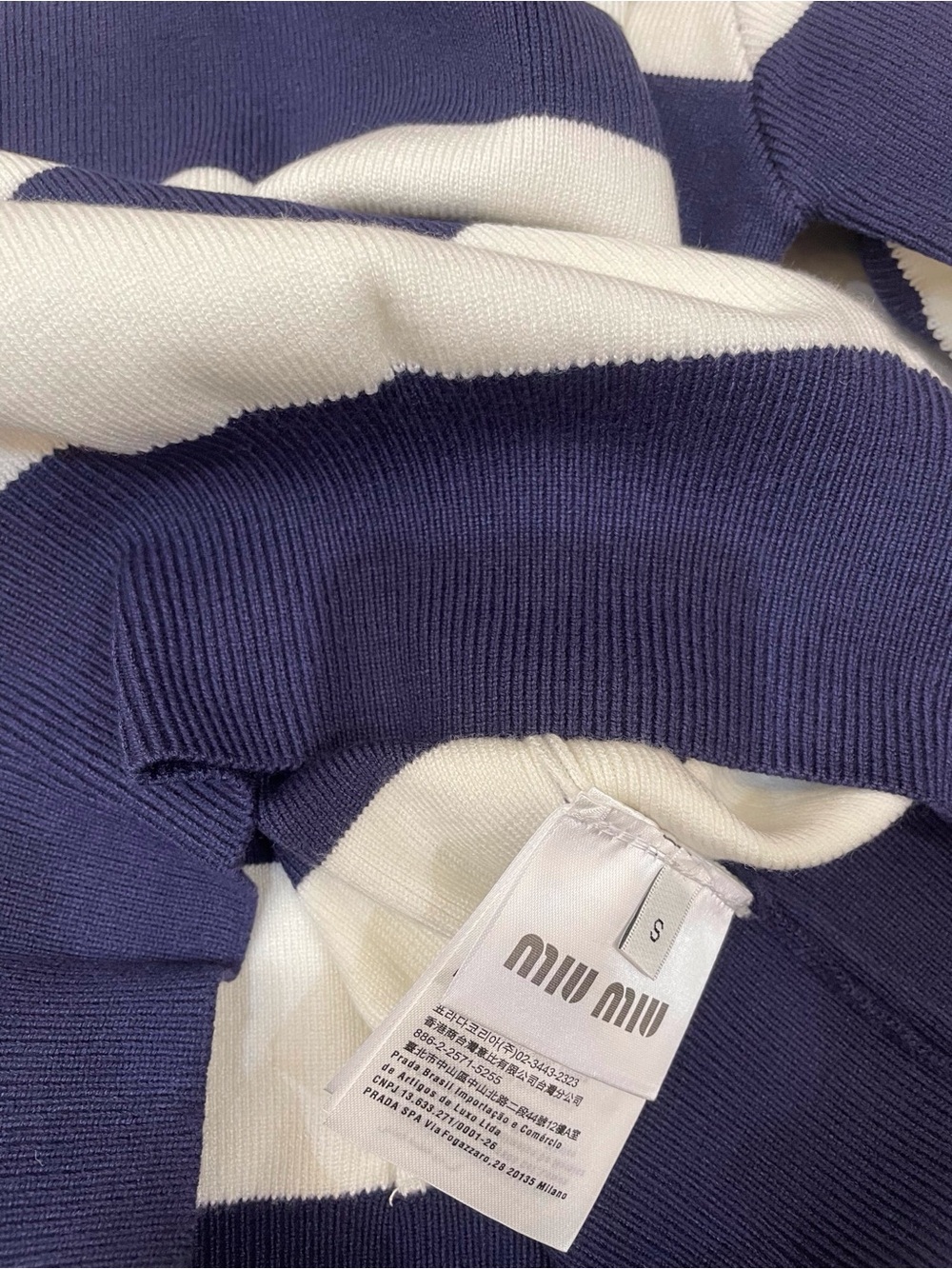 Miu Miu Navy and White Striped Polo Knit Top - Picture 8 of 9